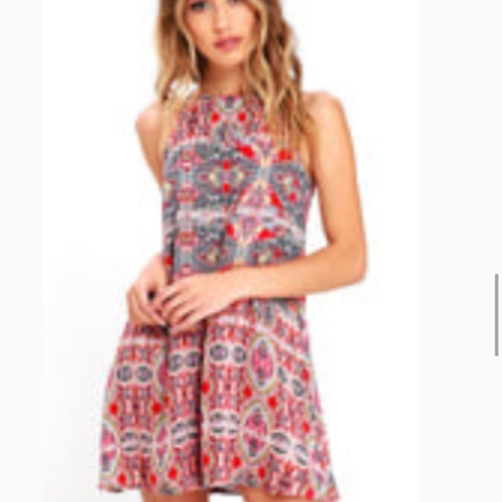 Lulu's Vibrant Red and Gray Mini Dress S